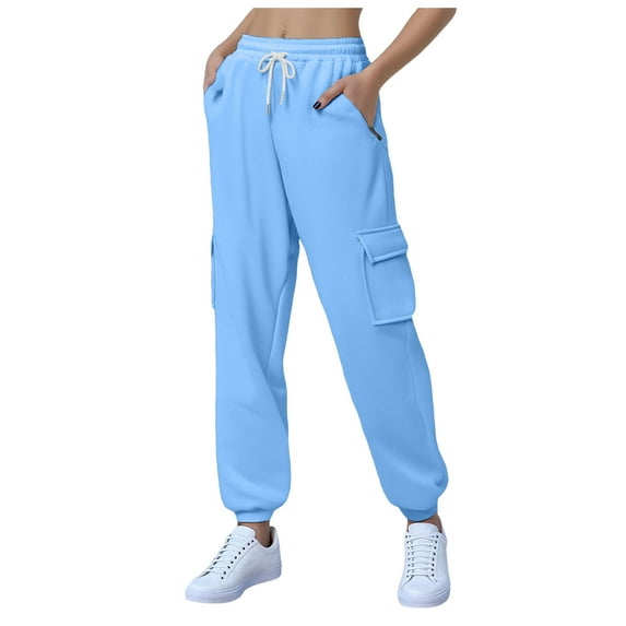 adviicd Womens Drawstring Cargo Sweatpants Oversized Fleece Joggers Fall Fashion Outfits Y2k Clothes 2025 with Pockets Sky Blue, XL