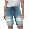 thumbnail image 1 of adviicd Womens Drawstring Denim Ripped Bermuda Shorts Distressed Knee Length Stretch Short Jeans Navy, XL, 1 of 8