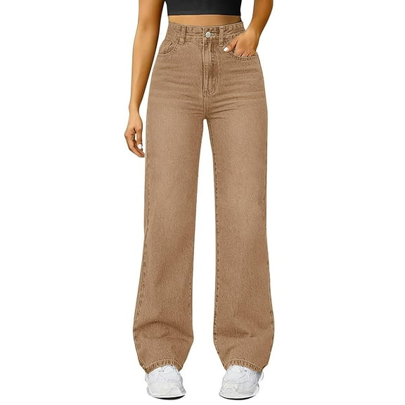 adviicd Womens Flare Jeans High Waisted Wide Leg Baggy Jean for Women Stretch Denim Pants (Khaki, M)