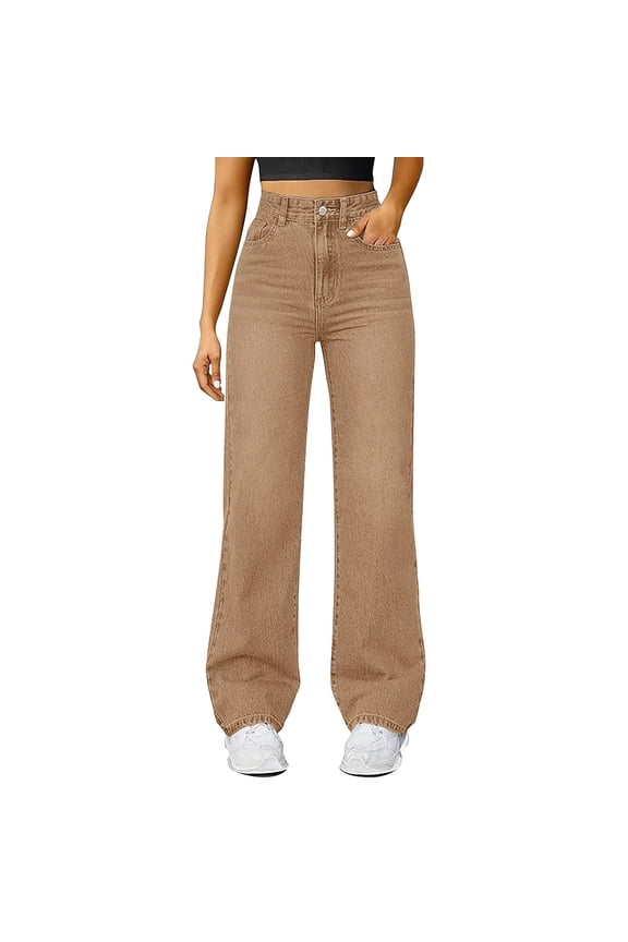 Womens Flare Jeans High Waisted Wide Leg Baggy Jean for Women Stretch Denim Pants (Khaki, M)