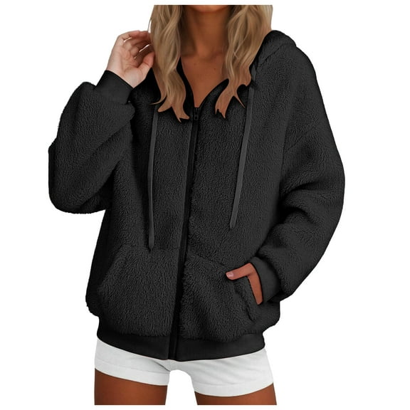 adviicd Womens Fleece Jacket Fall Winter Full Zip Sherpa Coat with Hood Winter Outfits (Black, 3XL)
