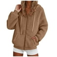 thumbnail image 1 of adviicd Womens Fleece Jacket Fall Winter Full Zip Sherpa Coat with Hood Winter Outfits (Khaki, XL), 1 of 5