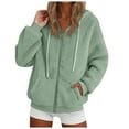 thumbnail image 1 of adviicd Womens Fleece Jacket Fall Winter Full Zip Sherpa Coat with Hood Winter Outfits (Light Green, M), 1 of 5