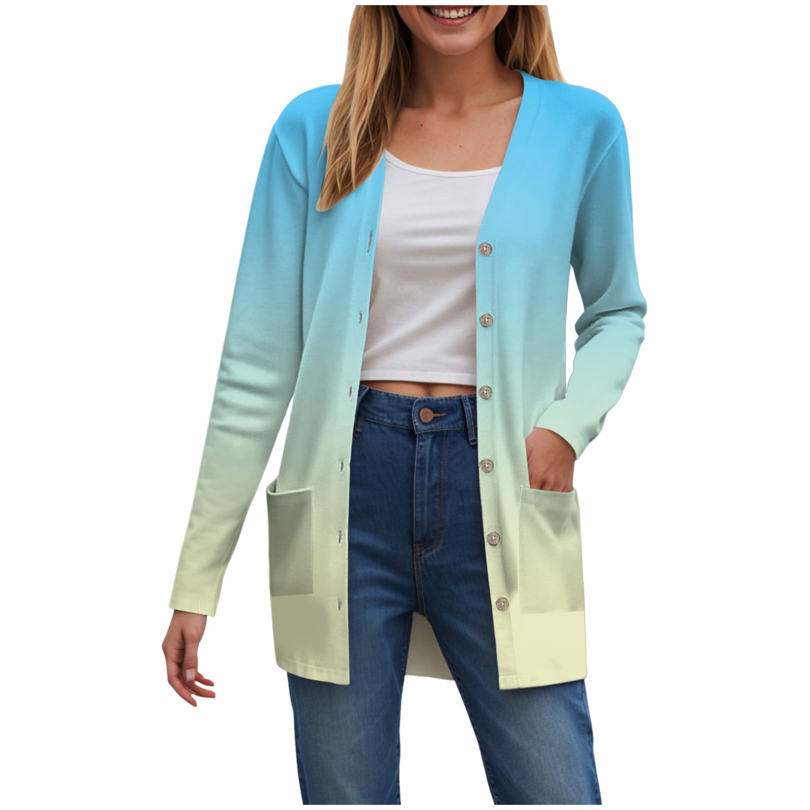 Casual Loose Contrast Color Long Sleeve Sweater Cardigan main image 1