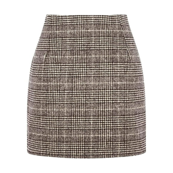 adviicd Womens High Waist Plaid Skirt Bodycon Pencil Wool Mini Skirts (Grey,XL)