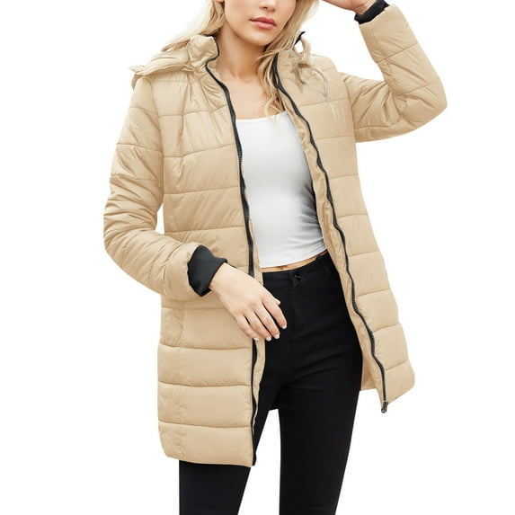 adviicd Womens Jacket Down Jacket Womens Winter Coat with Hood Warm Lightweight Thickened Packable Down Jacket (Beige,M)