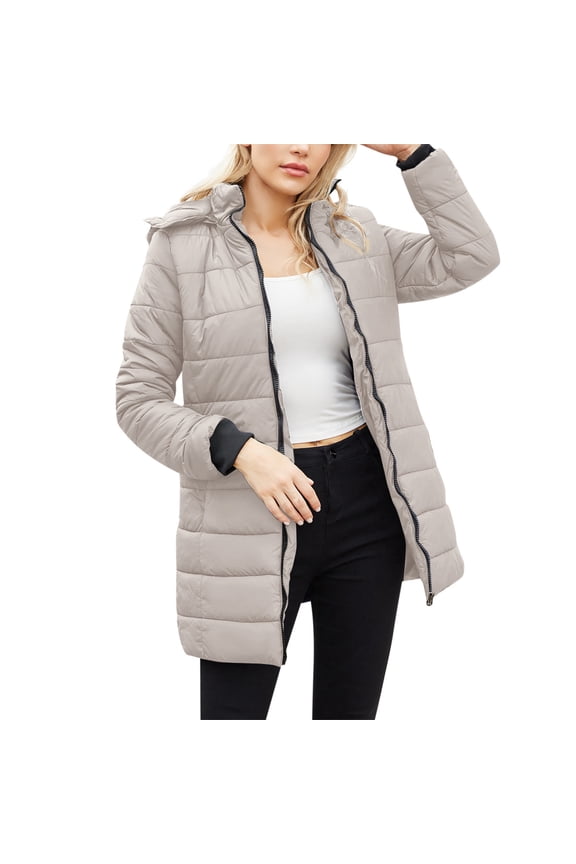 Womens Jacket Down Jacket Womens Winter Coat with Hood Warm Lightweight Thickened Packable Down Jacket (Grey,M)
