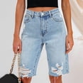 thumbnail image 1 of adviicd Womens Jeans Women Ripped Denim Jean Shorts High Waisted Casual Summer Folded Hem Short Jeans with Pockets Blue S, 1 of 1