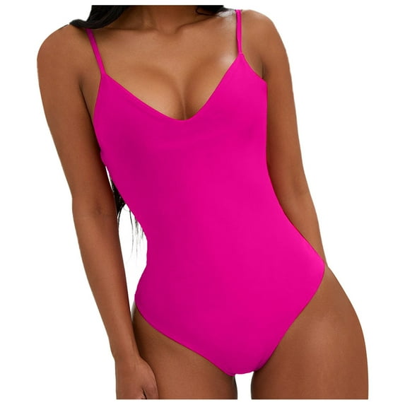 adviicd Womens One Piece Swimsuits Swimsuits for Women 2025 Sports Adjustable Strap Bathing Suit Color Block Ribbed High Cut Swimsuits (Hot Pink,XXXL)