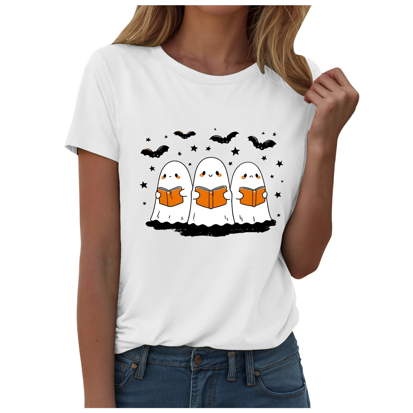 KIDDAD Women's Floral Pumpkin T-Shirt – Halloween & Fall Graphic Tee, Casual Short Sleeve Top In Dark Gray - View #12
