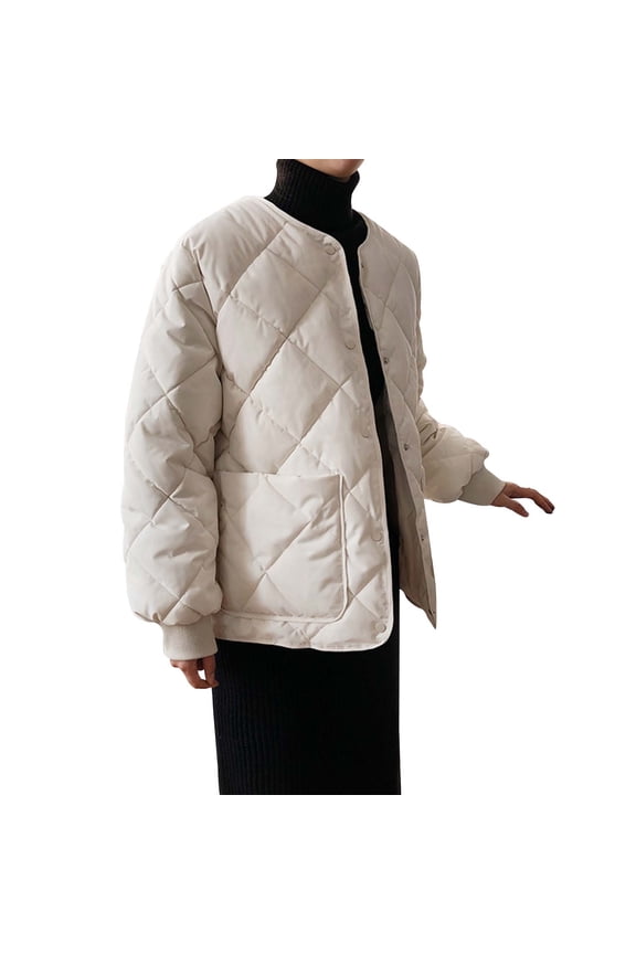 Womens Puffer Jacket Blazer Jacket for Women Cropped Boxy Elegant Slim Collarless Business Casual Outfits Fall Jackets Outwear (Beige,M)