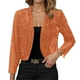 thumbnail image 1 of adviicd Womens Sequin Jacket Sparkly Glitter Open Front Cropped Blazer Lightweight Cardigan Jacket for Evening Party Cocktail (Orange, S), 1 of 7