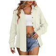 thumbnail image 1 of adviicd Womens Shirt Long Sleeve Oversized Button Up V Neck Loose Blouses Tops Beige, S, 1 of 5