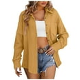 thumbnail image 1 of adviicd Womens Shirt Long Sleeve Oversized Button Up V Neck Loose Blouses Tops Yellow, XXL, 1 of 5