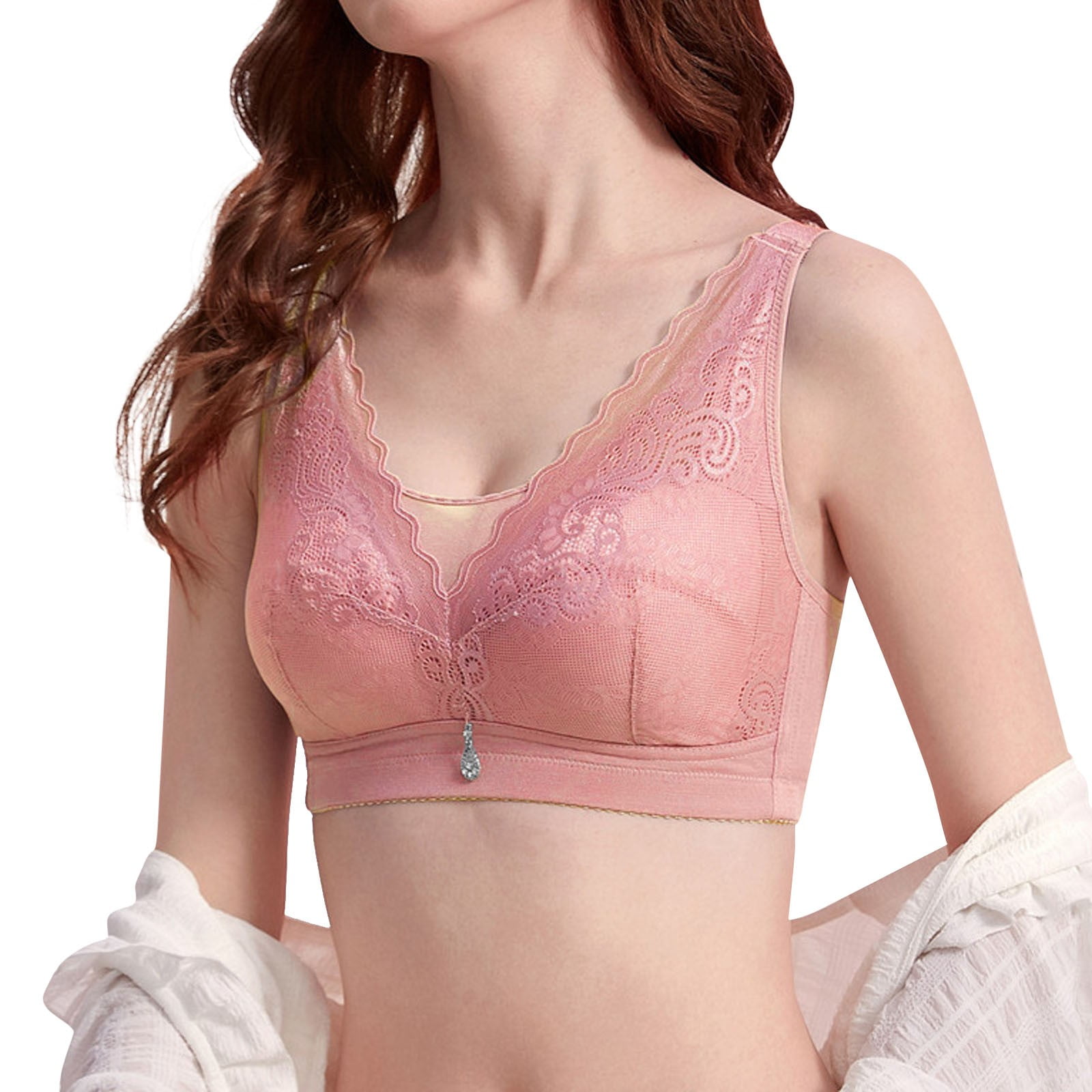 adviicd Womens Sports Bras Comfort Devotion Lace Bra, Smoothing  Full-Coverage T-Shirt Bra for Everyday Comfort, Comfortable Lace Bra Pink  42C 