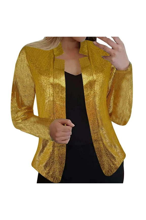 Womens Suit Jacket Womens Blazer Sparkly Tops for Women Fall Jacket Women Glitter Evening 2024 (Gold,XXXL)