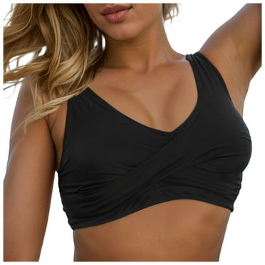 adviicd Womens Swim Top Bikini Tops for Women Push Up Swimsuit Top Lace Up Padded Bathing Suit Tops Twist Bikini Top Only (Black,S)