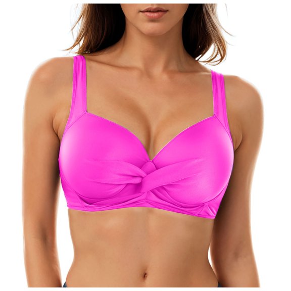 adviicd Womens Swim Tops Women Underwire Bikini Top Only Push Up Swim Top Bra Swimsuit Tops Padded Bathing Suit Top (Hot Pink,XXL)