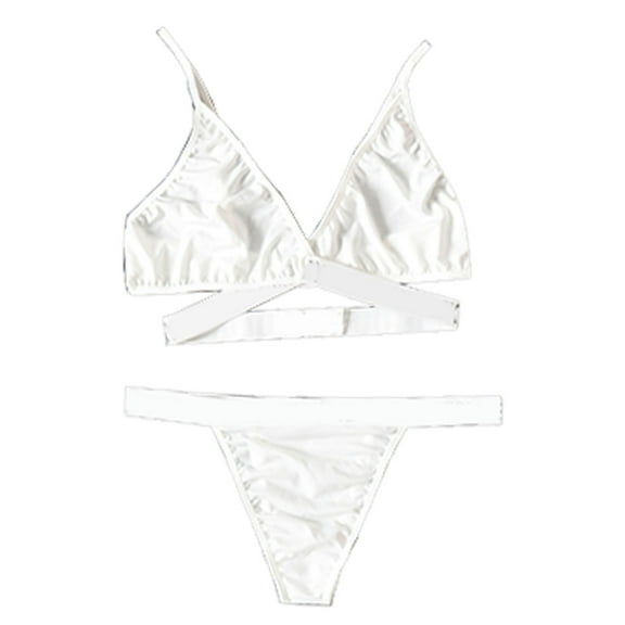 adviicd Womens Swimsuits Women's Sexy Thong Bottom Two Piece Bikini Double Shoulder Straps Cute Swimsuit Triangle Bathing (White,S)