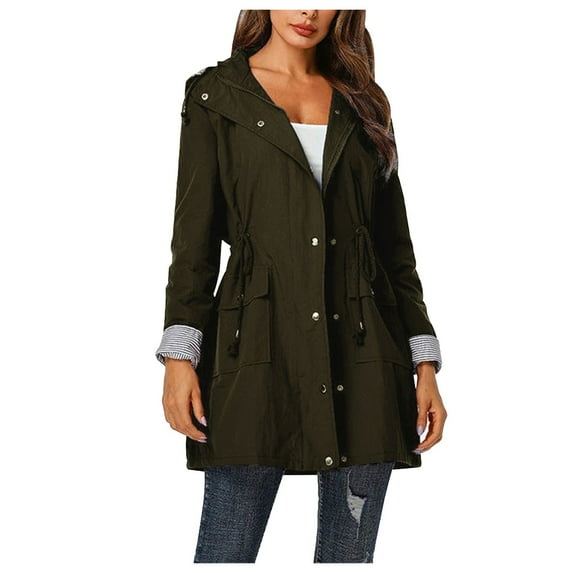 adviicd Womens Trench Coat Women's Casual Anorak Jacket - Lightweight Detachable Hooded Utility (Green,S)