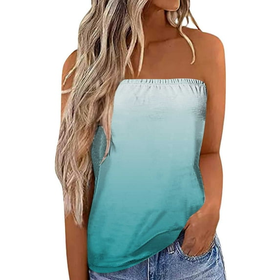 adviicd Womens Tube Tops Summer Strapless Bandeau Tank Casual Loose Tunic Sleeveless Shirts Off the Shoulder Flowy Blouses (Blue,XXL)