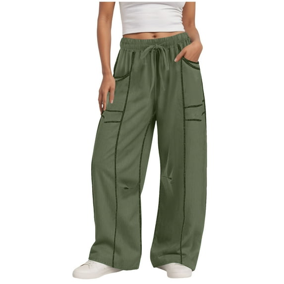 adviicd Womens Wide Leg Sweatpants Barrel Pants for Women Baggy Palazzo Pants Drawstring High Waist Color Block Lounge Sweat Pant (AG, L)