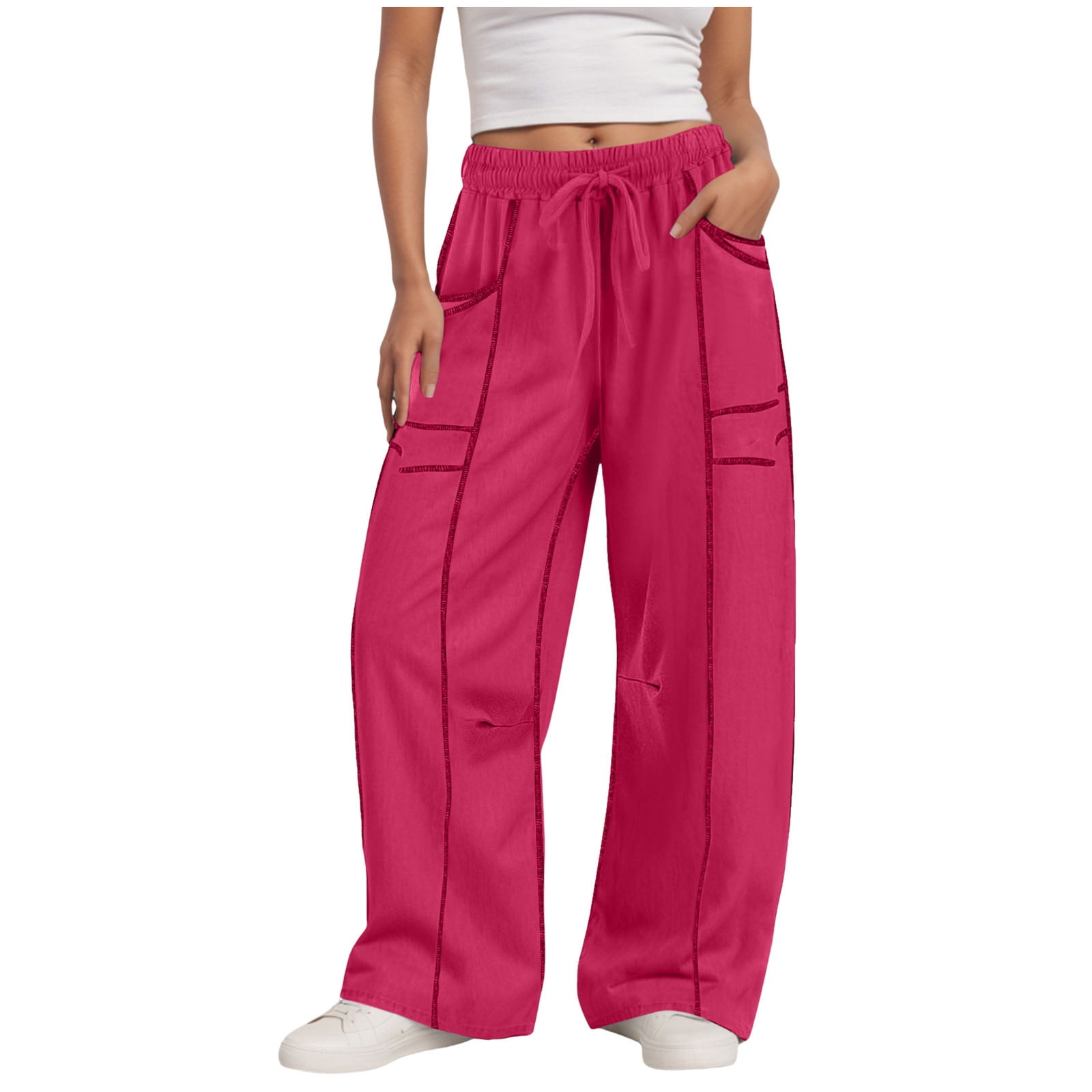 CFmduc Womens Wide Leg Sweatpants Trendy Stretch Drawstring High Waist Baggy Lounge Pant Casual Athletic Workout Track Pant With Pocket - View #11