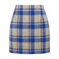 thumbnail image 1 of adviicd Womens Wool Plaid Mini Skirt Fall Winter High Waisted Bodycon Pencil Skirt (Blue,M), 1 of 6