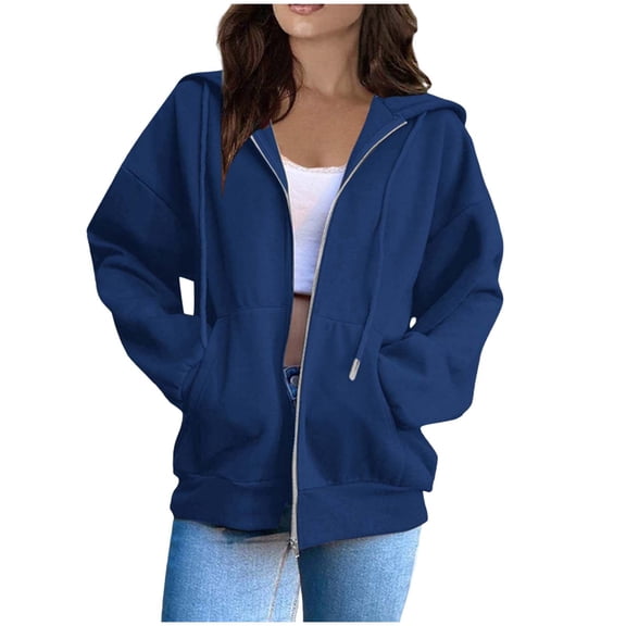 adviicd Womens Zip Up Hoodie Oversized Cotton Zipper Hoodie Vintage Comfort Soft Sweatshirts Jackets (Navy, XXL)