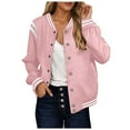 thumbnail image 1 of adviicd Womne's Casual Button Down Lightweight Bomber Jacket 2025 Fall Fashion Short School Outfits with Pockets (Pink, XXL), 1 of 8