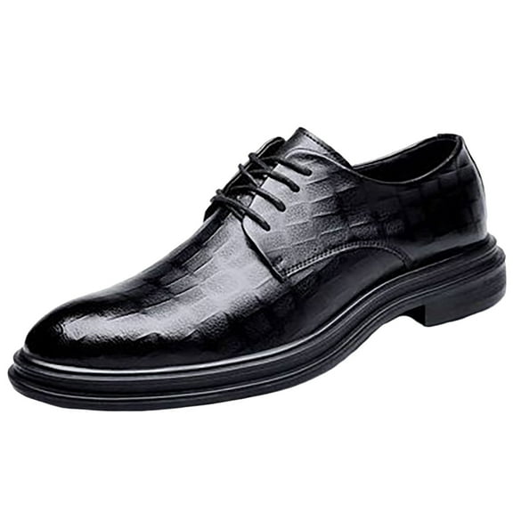 adviicd Work Shoes for Men Leather Men's Leather Lace Up Platform Oxfords Round Toe Non-Slip lug sole Business Office Dress Shoes Breathable Low Block Heel (Black,10)