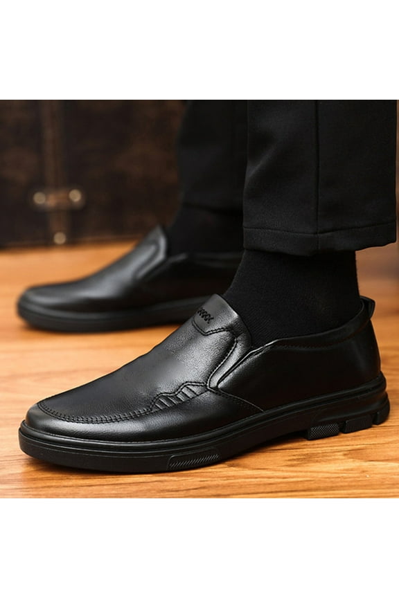 XINSDOAKK Work Shoes for Men Leather Men Fashion Comfort Classic Slip On Loafers Oxford Dress Shoes (Black,8.5)