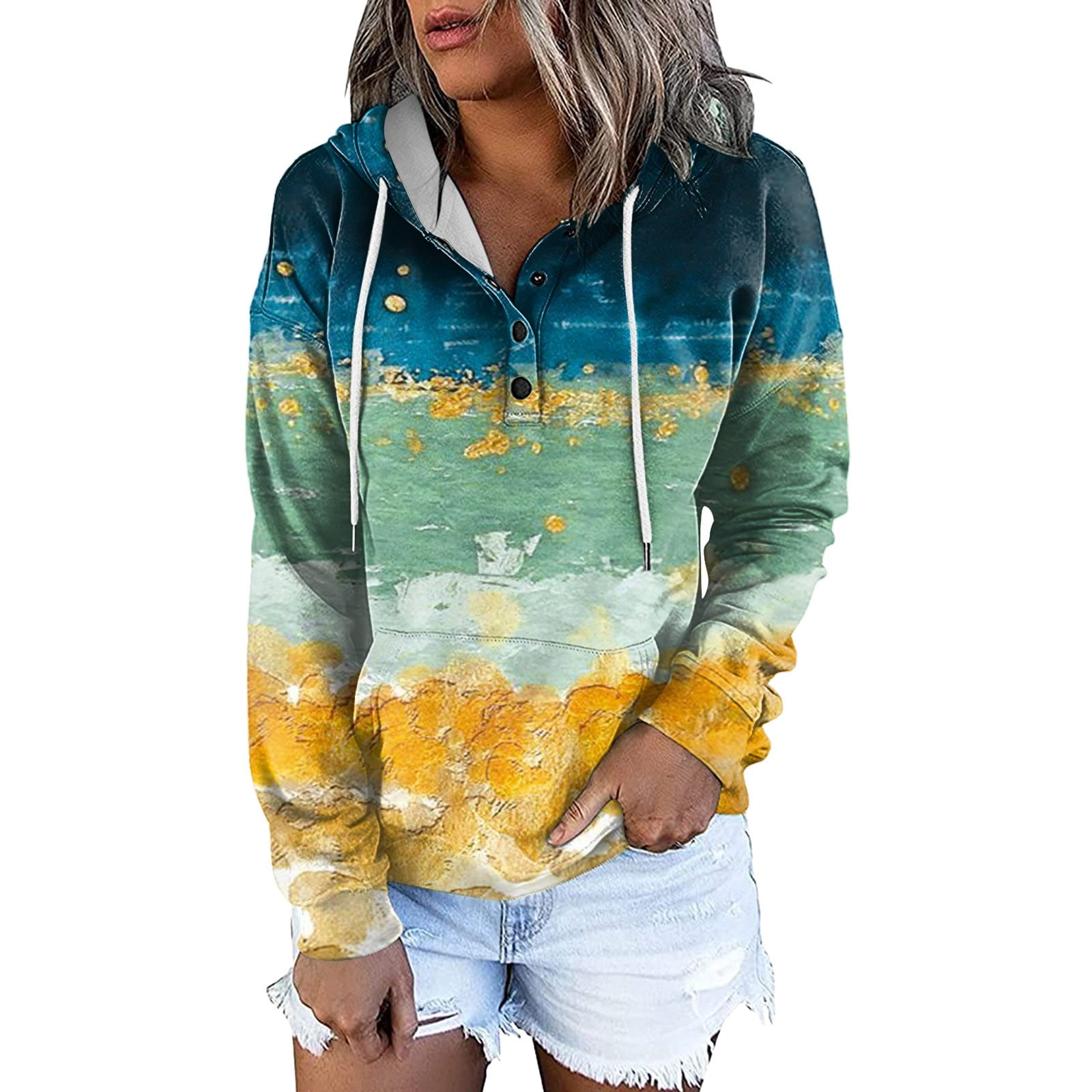 adviicd Blue Hoodie Women's Planet Print Varsity Striped Drawstring  Pullover Sweatshirt Hoodies Tops Casual Hooded