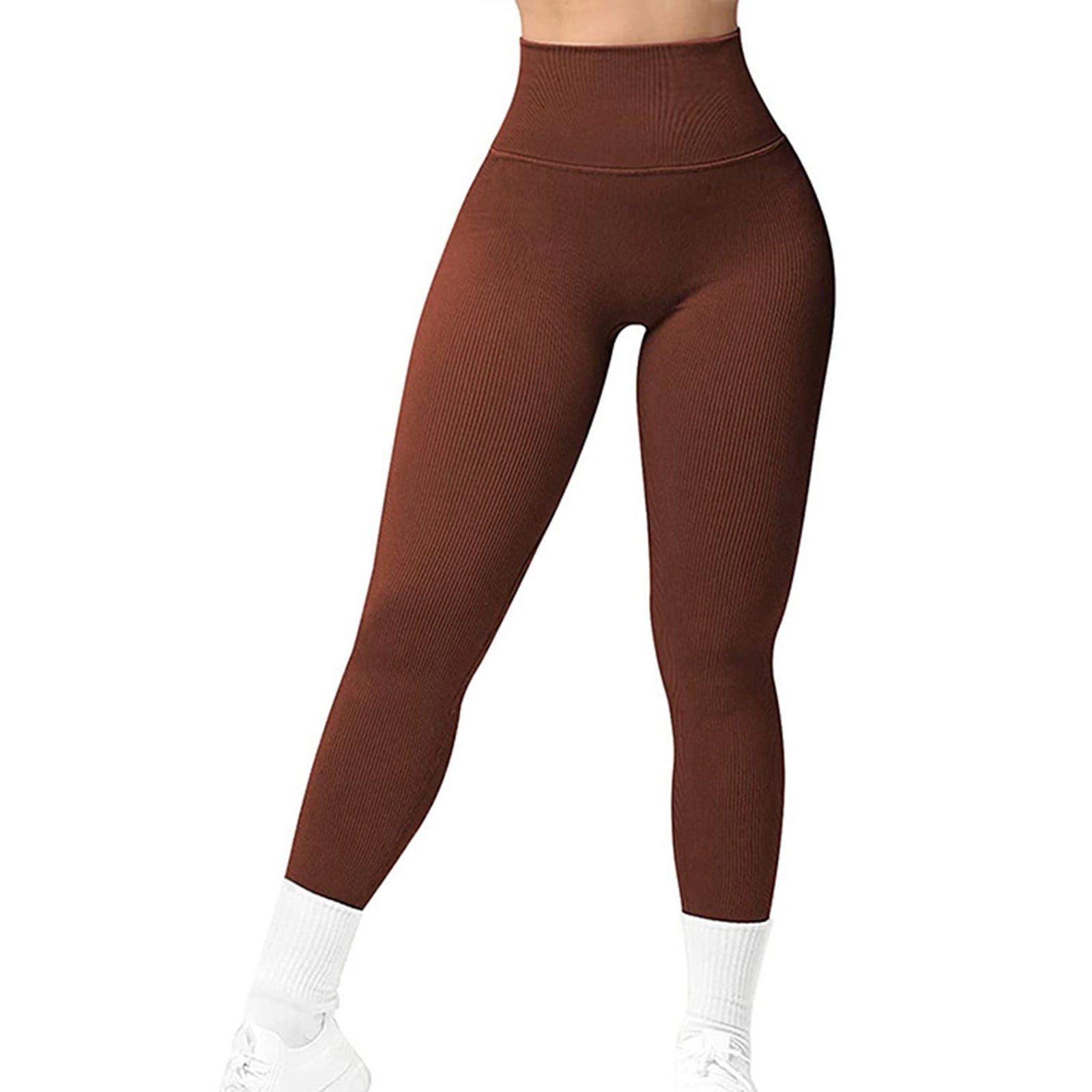 Women's High Waisted Yoga Pants V Cross Waist Side Pocketed Tummy Control  Workout Leggings Brown in Bahrain