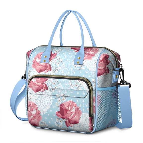 aesthetic Print Insulated Lunch Bag Large Lunch Box Reusable Lunch Tote Adult Lunch Cooler Dual Compartment Lunch Bag Leakproof Lunch Box Waterproof Cooler Tote Collapsible Cooler Bag Multi-pocket Lun