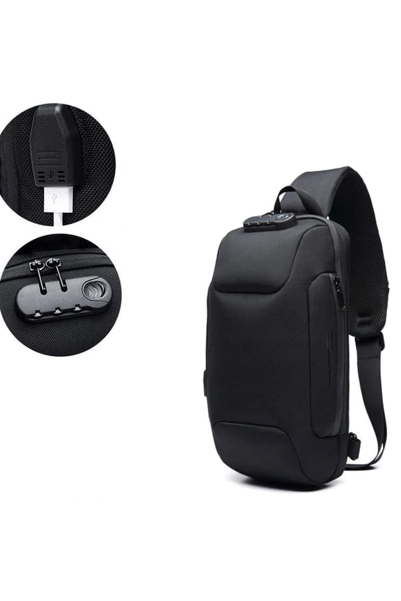 against-Theft Sling BAGS for Men, RFID Blocking Crossbody BAGS with 3-number Lock, Waterproof Travel Daypack with USB Charging Port for Daily Commute