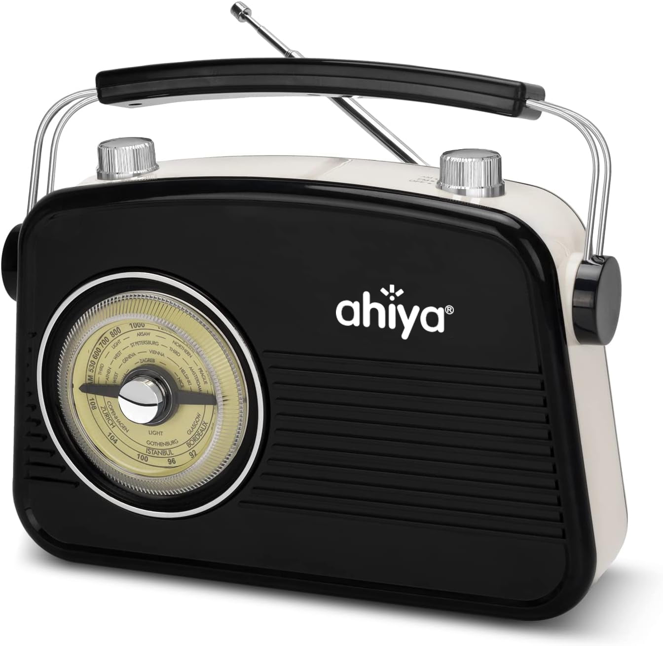 ahiya Radio AM FM Portable Radio Retro Classic Table Top Analog Radios Loud  Speaker Large Rotary Dial Lightweight Large Handle Easy Use Stable