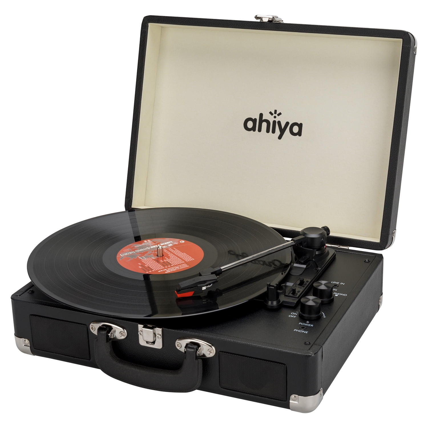 Vinyl Record Player 3-Speed Bluetooth Suitcase Portable Belt-Driven Record Player With Built-in Speakers RCA Line Out AUX In Headphone Jack Vintage Turntable,Pink