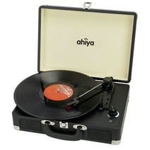 ahiya Record Player, Vinyl Turntable Record Player 3 Speed with Built in Stereo Speakers, Replacement Needle, Supports RCA Line Out, AUX in, Portable Vintage Suitcase Black