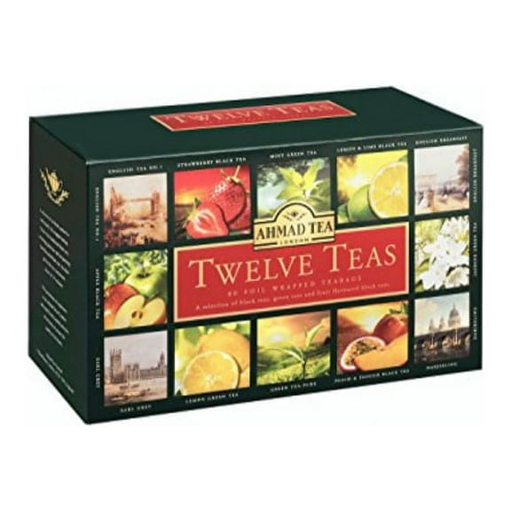 ahmad tea twelve teas variety gift box, 60 foil enveloped teabags