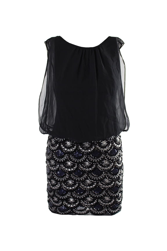 new black womens size 0 blouson sequin shimmer lace dress