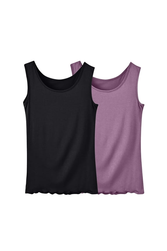 2 PC Plus Size Womens Tank Tops M-5XL Sleeveless Stretchy Pajama Tops Homewear Casual Sleep Tanks