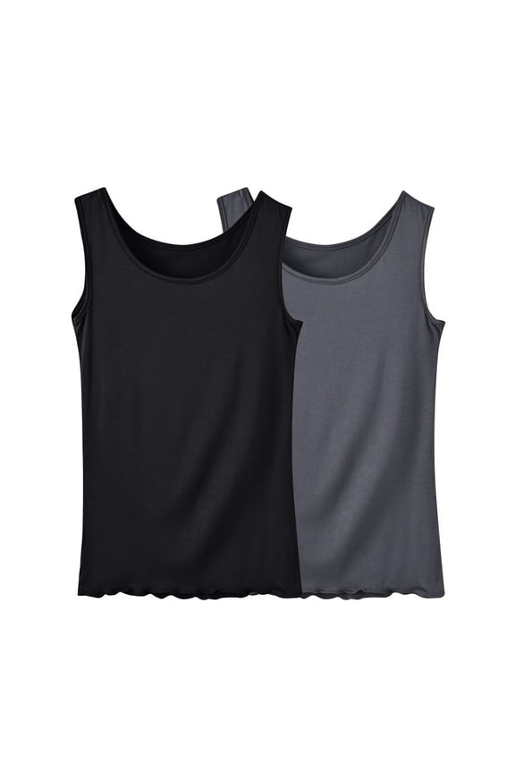 2 PC Plus Size Womens Tank Tops M-5XL Sleeveless Stretchy Pajama Tops Homewear Casual Sleep Tanks