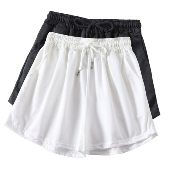aidice 2pc Athletic Shorts for Women Summer Drawstring Loose Solid Color Running Shorts with Pockets