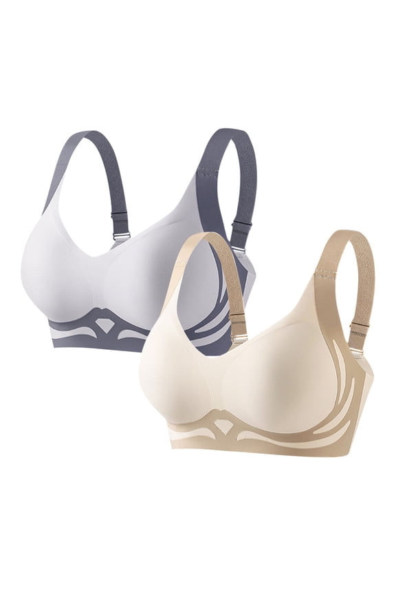 2pc Bras for Women Wirefree Adjustable Strap Comfy Breathable Support Color Block Daily Bras