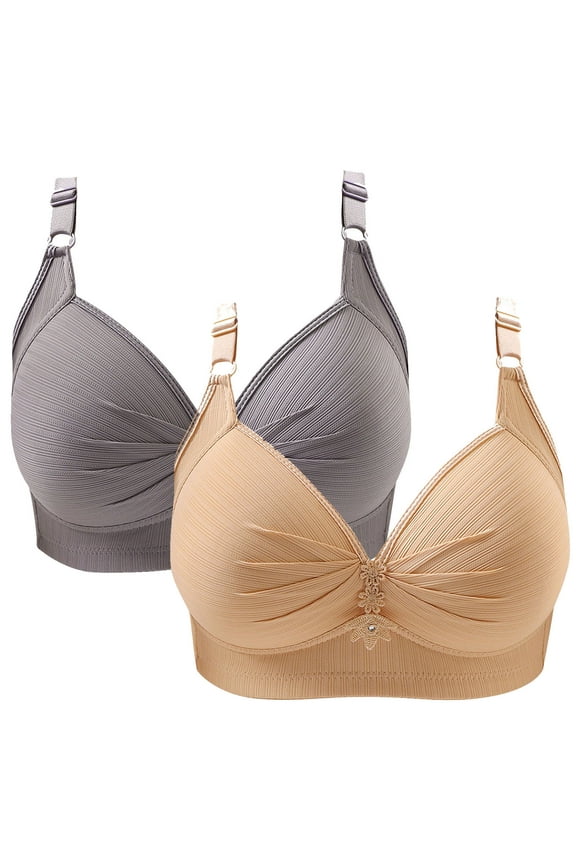 2pc Plus Size Bras for Women No Underwire Breathable Ruched V Neck Comfy High Support Push up Bras