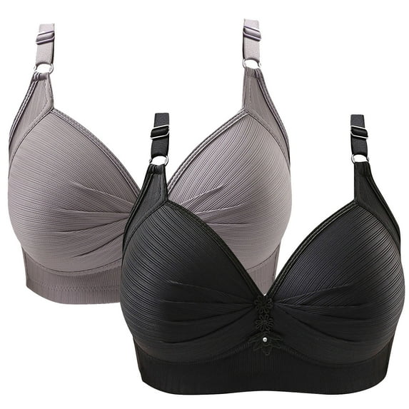 aidice 2pc Plus Size Bras for Women No Underwire Breathable Ruched V Neck Comfy High Support Push up Bras
