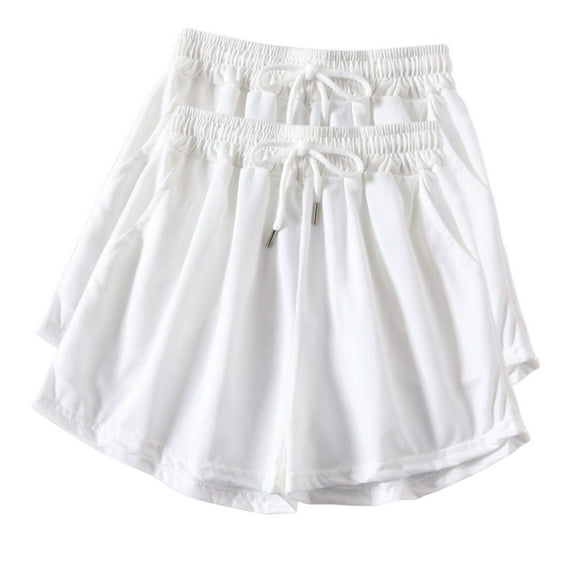 aidice 2pc Shorts for Women Summer Casual Elastic Waisted Loose Comfy Running Wide Leg Shorts with Pockets