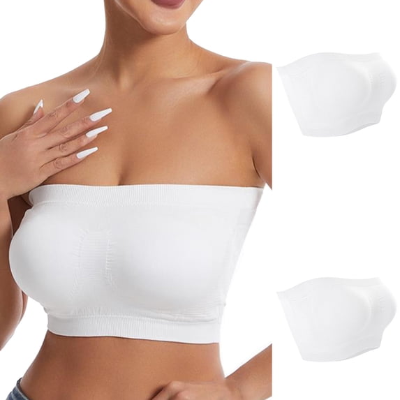 aidice 2pc Strapless Bras for Women No Underwire Tube Tops Support Stretch Ruched Comfy Everyday Bras