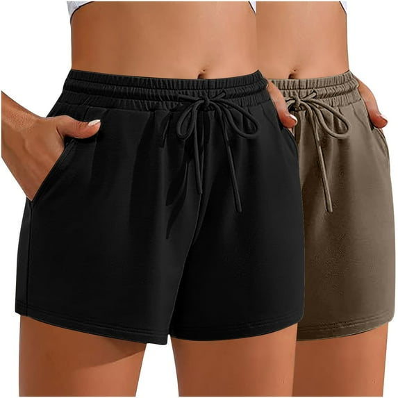 aidice 2pc Summer Shorts for Women Casual Loose Drawstring Comfy Ruched Athletic Shorts with Pockets